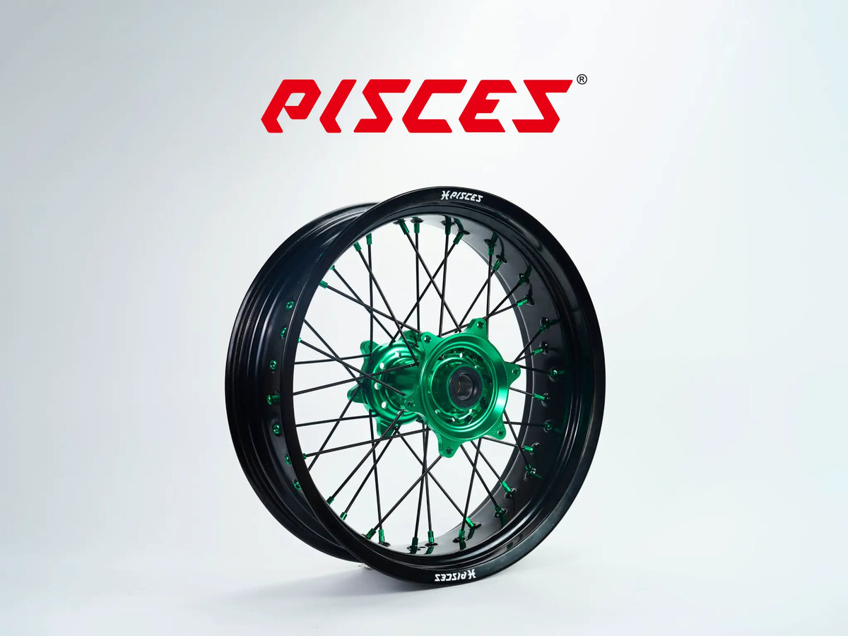 Fantic XE XEF XX Single Color Supermoto wheels - black rim, green hub, black spokes, green nipples - custom color reference