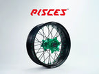 Jeu de roues Supermoto Triumph TF Couleur Unique — jante noire, moyeu vert, rayons noirs, écrous verts — référence de couleur personnalisée