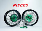 GASGAS EC ES EX MC Single Color Supermoto wheels kit - black rim, green hub, black spokes, green nipples, green brake kit - custom color reference