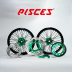 Rieju MR Single Color Supermoto wheels kit - black rim, green hub, black spokes, green nipples, green brake kit - custom color reference