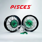 Honda CR CRF XR Single Color Supermoto wheels kit - black rim, green hub, black spokes, green nipples, green brake kit - custom color reference