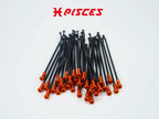 Vue d’ensemble des rayons noirs et écrous orange Pisces Custom en aluminium 7075-T6.