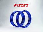 Jantes avant et arrière 17 pouces bleues Pisces Custom pour Supermoto.