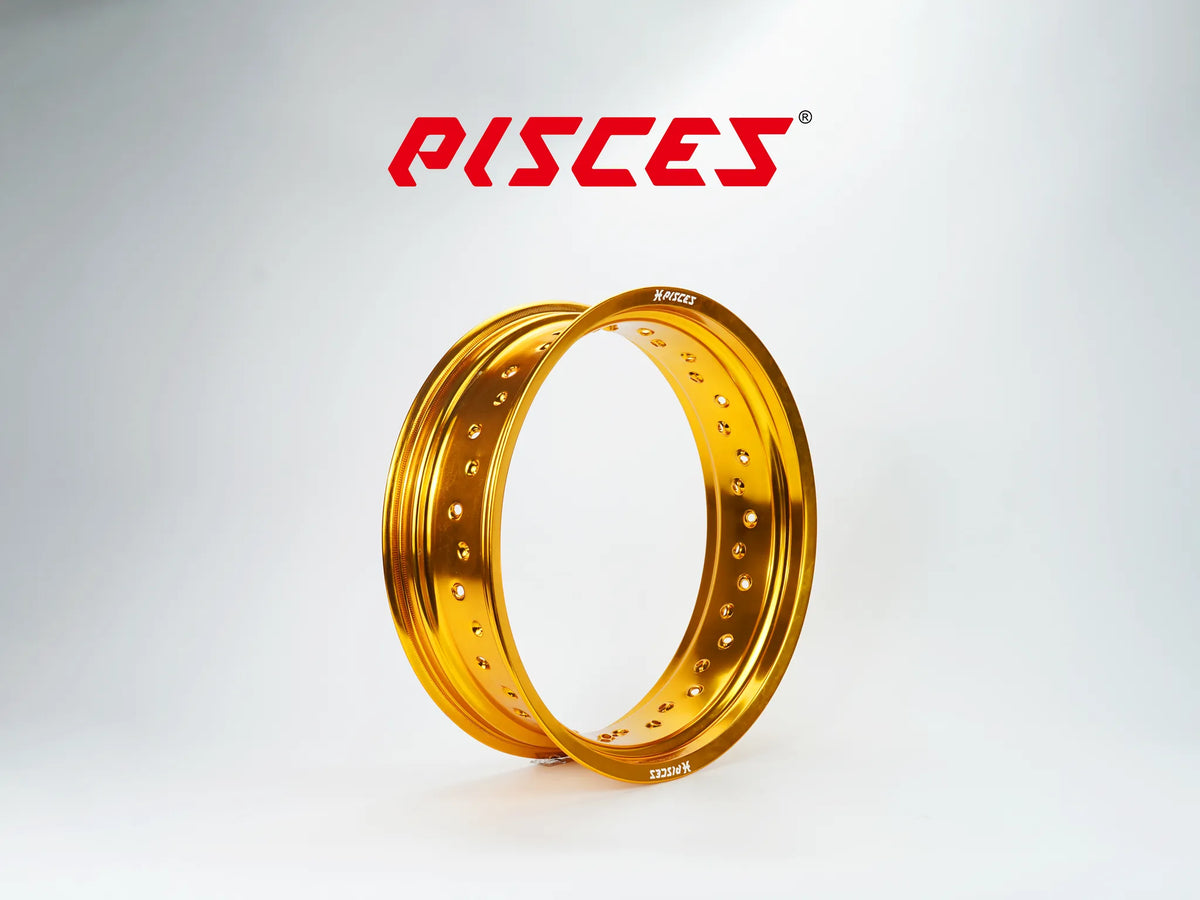 Jante arrière 17 pouces dorée Pisces Custom pour Supermoto.