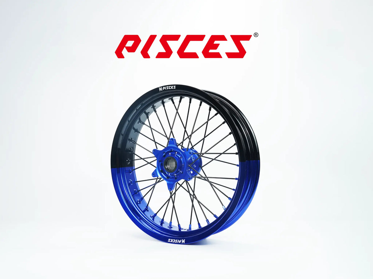 Jeu de roues Supermoto Honda CR CRF XR Deux Couleurs — jante bleue et noire avec moyeu bleu — référence de couleur personnalisée