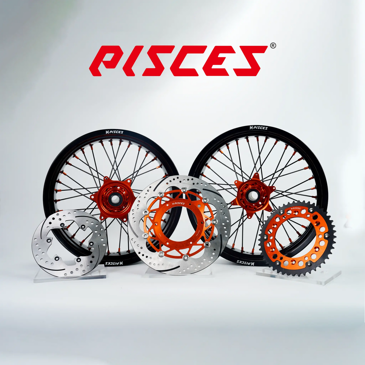 Husqvarna FC FE TE TC TX Single Color Supermoto wheels kit - black rim, orange hub, black spokes, orange nipples, orange brake kit - custom color reference