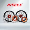 Kawasaki KX KX-F KX-X Single Color Supermoto wheels kit - black rim, orange hub, black spokes, orange nipples, orange brake kit - custom color reference