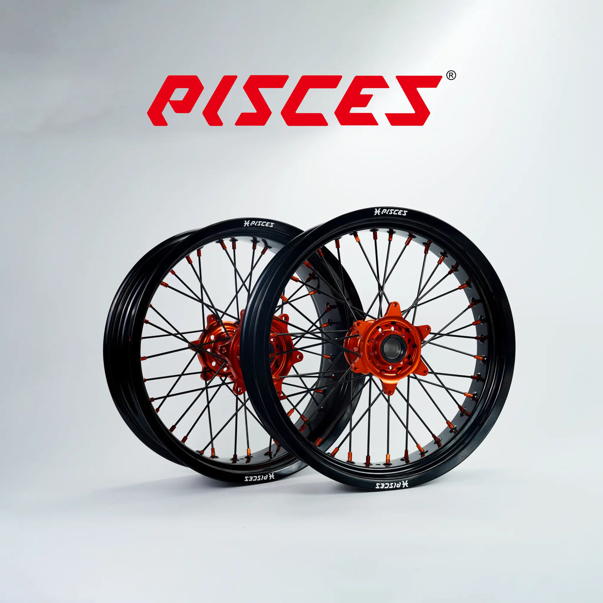 KTM EXC SX-F SMR Single Color Supermoto wheels - black rim, orange hub, black spokes, orange nipples - custom color reference