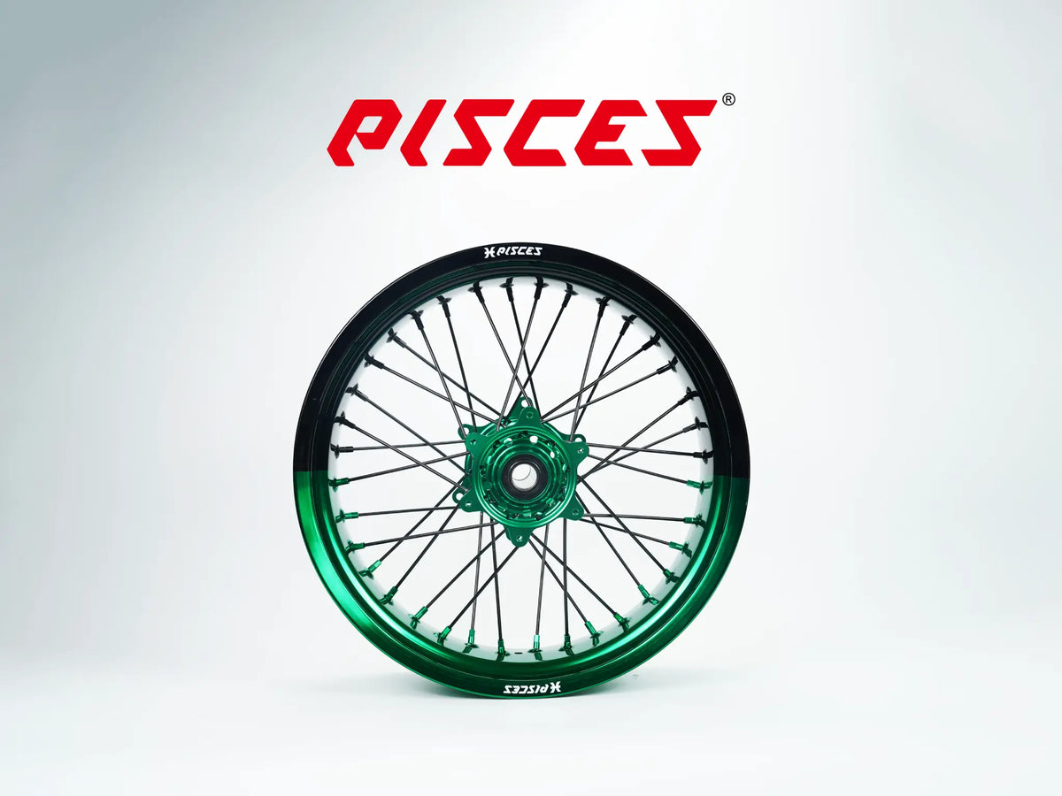 Jeu de roues Supermoto Beta RR RX Deux Couleurs — jante verte et noire avec moyeu vert — référence de couleur personnalisée