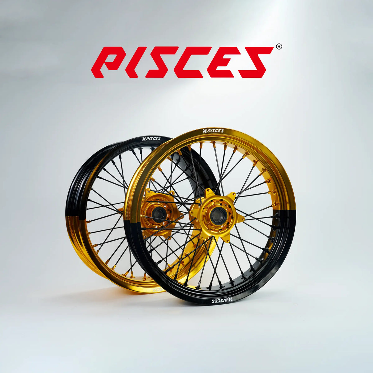 Jeu de roues Supermoto Ducati Desmo Bi-Color — jante dorée et noire avec moyeu doré — référence de couleur personnalisée