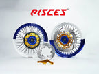 Kit de roues Supermoto Yamaha YZ YZ-F WR Deux Couleurs — jante bleue et blanche avec moyeu bleu et kit de freinage doré — référence de couleur personnalisée