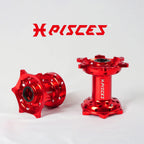 Jeu de moyeux avant et arrière rouges Pisces Custom pour Supermoto, MX et Enduro.