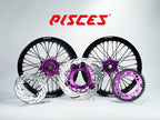 Husaberg FC FE FX TE Single Color Supermoto wheels kit - black rim, purple hub, black spokes, purple nipples, purple brake kit - custom color reference