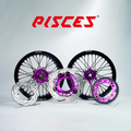Husqvarna FC FE TE TC TX Single Color Supermoto wheels kit - black rim, purple hub, black spokes, purple nipples, purple brake kit - custom color reference