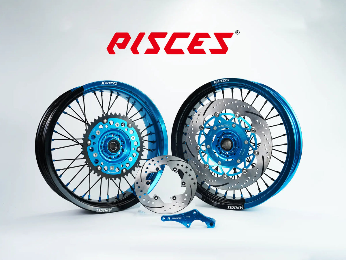Kit de roues Supermoto Honda CR CRF XR Deux Couleurs — jante bleu clair et noire avec moyeu bleu clair et kit de freinage bleu clair — référence de couleur personnalisée