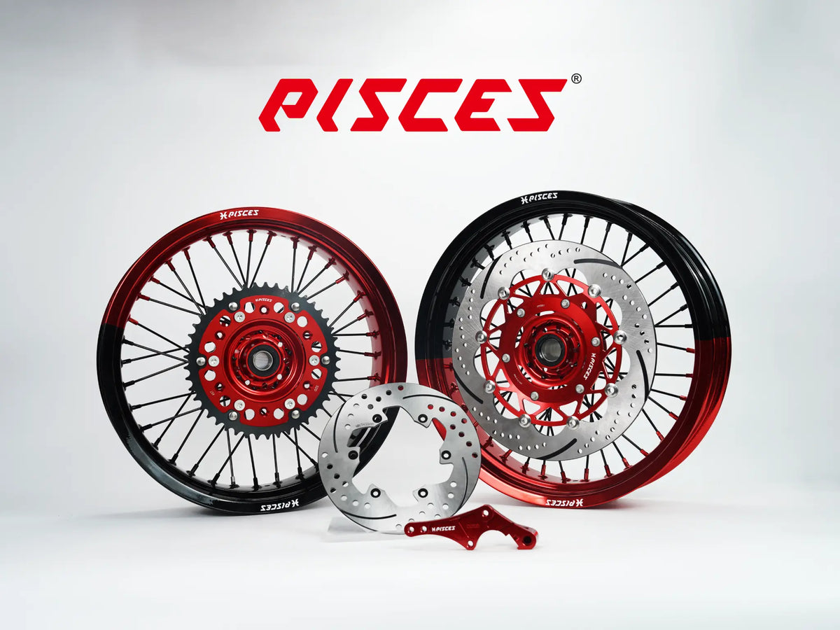 Kit de roues Supermoto Yamaha YZ YZ-F WR Deux Couleurs — jante rouge et noire avec moyeu rouge et kit de freinage rouge — référence de couleur personnalisée
