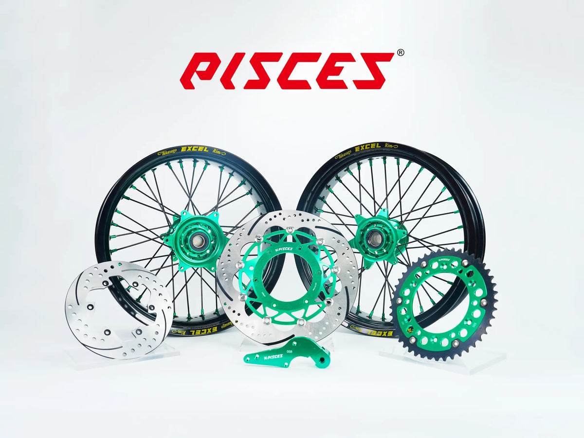 Beta RR RX Single Color Excel Takasago Supermoto wheel kit — black rim with green hub, black spokes, green nipples and green brake kit — custom color reference