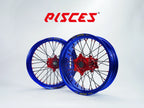 Beta RR RX Single Color Excel Takasago Supermoto wheels — blue rim with red hub, black spokes and red nipples — custom color reference
