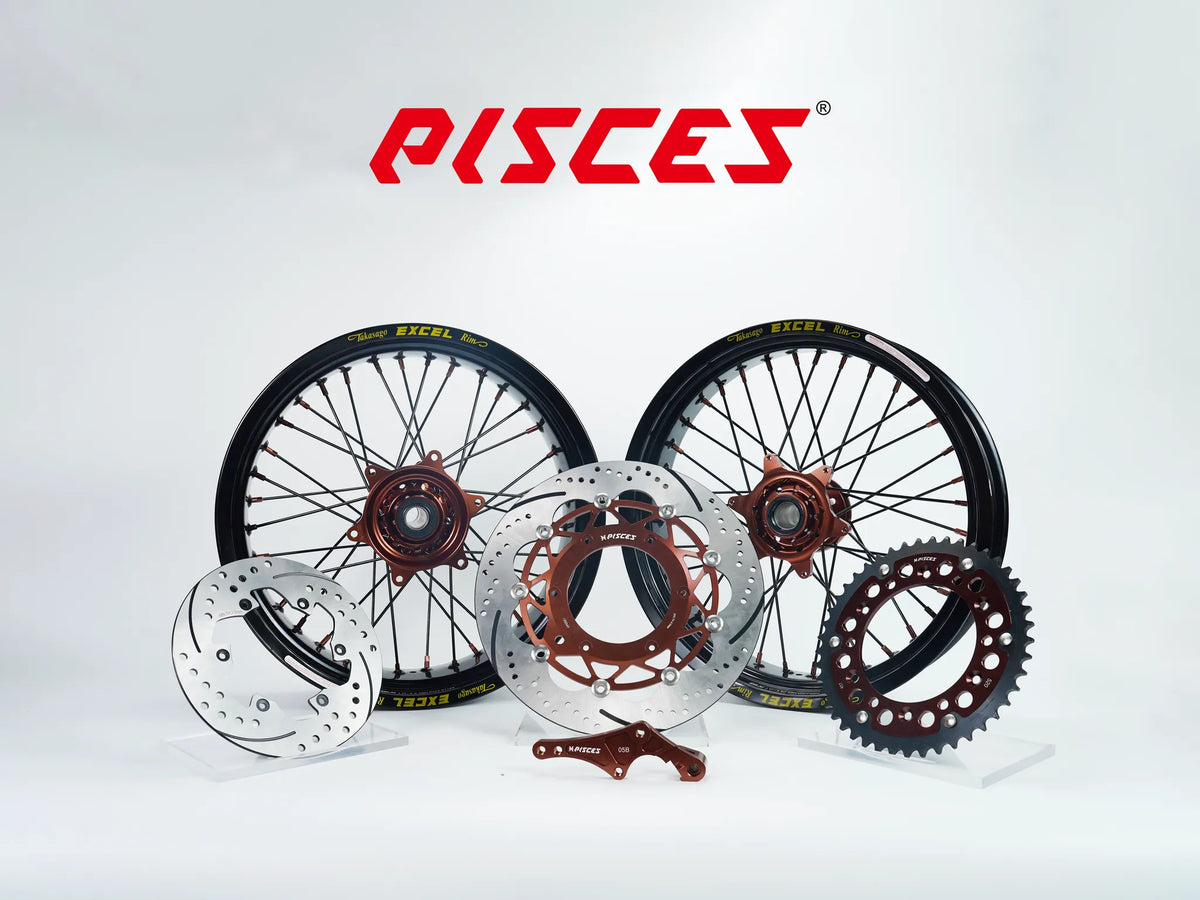 Ducati Desmo Single Color Excel Takasago Supermoto wheel kit — black rim with brown hub, black spokes, brown nipples and brown brake kit — custom color reference