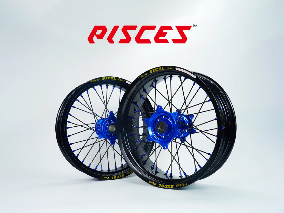 Ducati Desmo Single Color Excel Takasago Supermoto wheels — black rim with blue hub, black spokes and blue nipples — custom color reference