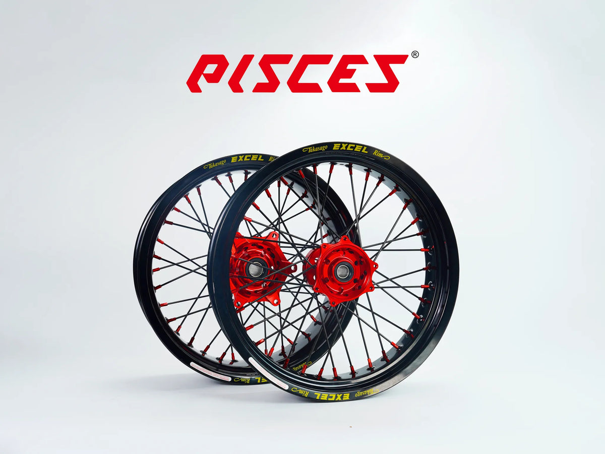 Ducati Desmo Single Color Excel Takasago Supermoto wheels — black rim with red hub, black spokes and red nipples — custom color reference