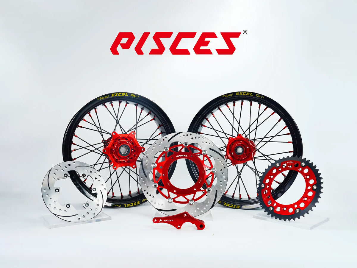 GASGAS EC ES EX MC Single Color Excel Takasago Supermoto wheel kit — black rim with red hub, black spokes, red nipples and red brake kit — custom color reference