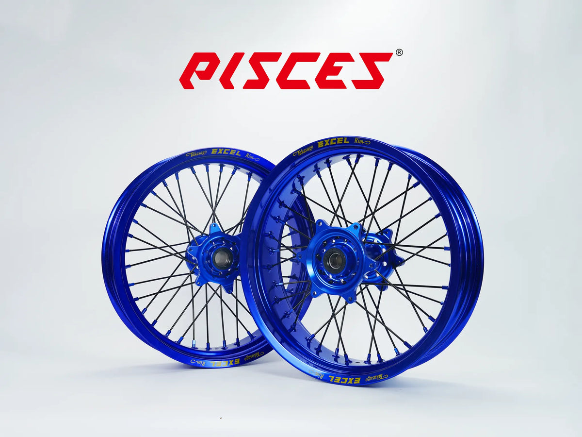 GASGAS EC ES EX MC Single Color Excel Takasago Supermoto wheels — blue rim with blue hub, black spokes and blue nipples — custom color reference