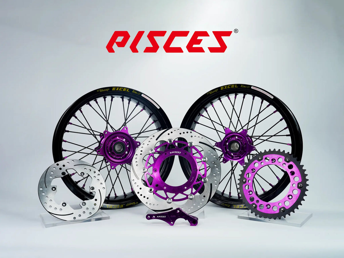 Honda CR CRF XR Single Color Excel Takasago Supermoto wheel kit — black rim with purple hub, black spokes, purple nipples and purple brake kit — custom color reference