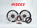 Kit de roues Excel Takasago Supermoto Kawasaki KX KX-F KX-X Couleur Unique — jante noire, moyeu marron, rayons noirs, nipples marrons et kit de freinage marron — référence de couleur personnalisée
