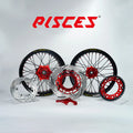 KTM EXC SX-F SMR Single Color Excel Takasago Supermoto wheel kit — black rim with red hub, black spokes, red nipples and red brake kit — custom color reference