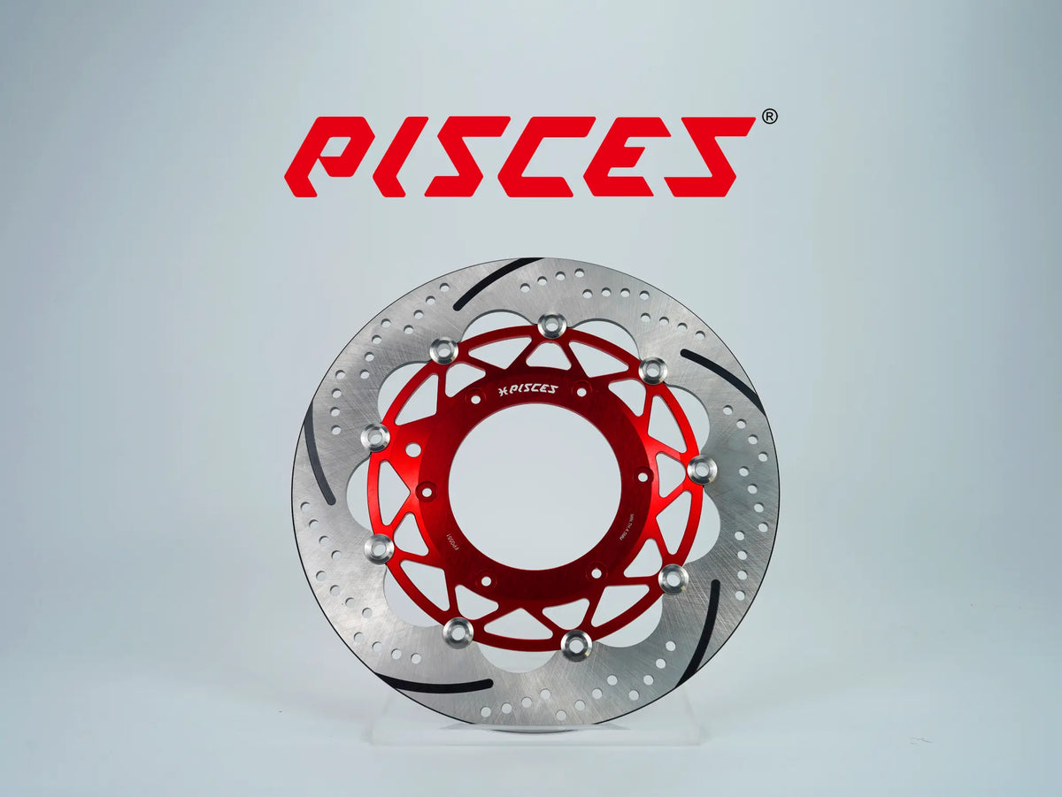 Pisces custom supermoto front brake disc rotor 320mm in red.