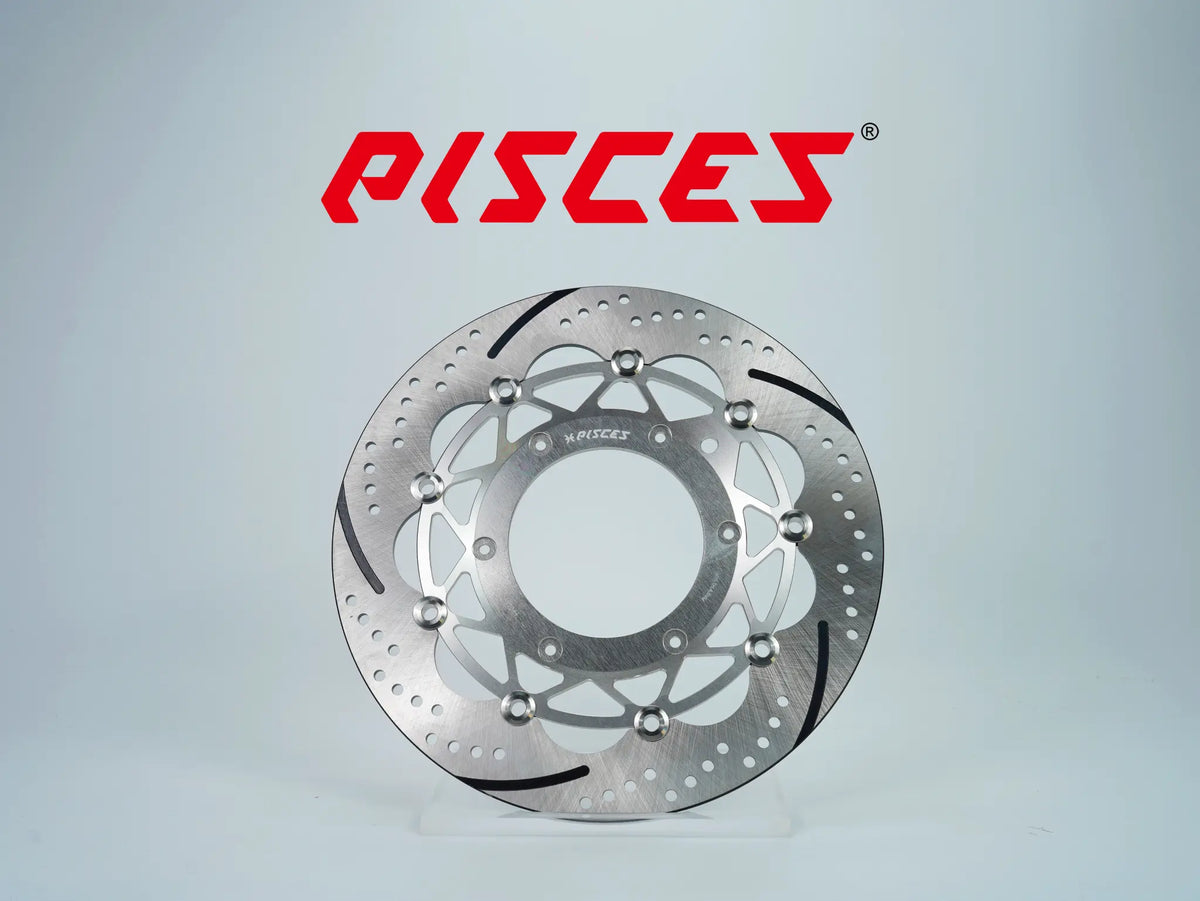 Pisces custom supermoto front brake disc rotor 320mm in silver.