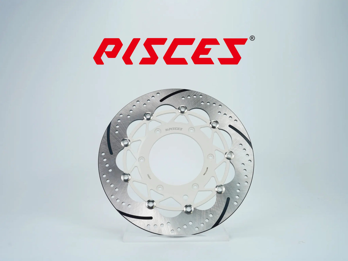 Pisces custom supermoto front brake disc rotor 320mm in white.
