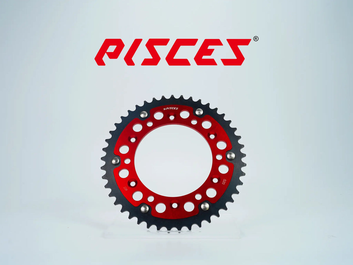 Couronne arrière personnalisée Pisces pour Supermoto, MX et Enduro, rouge.