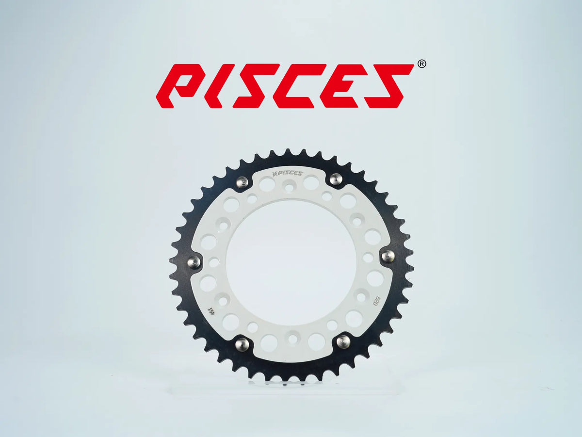 Couronne arrière personnalisée Pisces pour Supermoto, MX et Enduro, blanche.