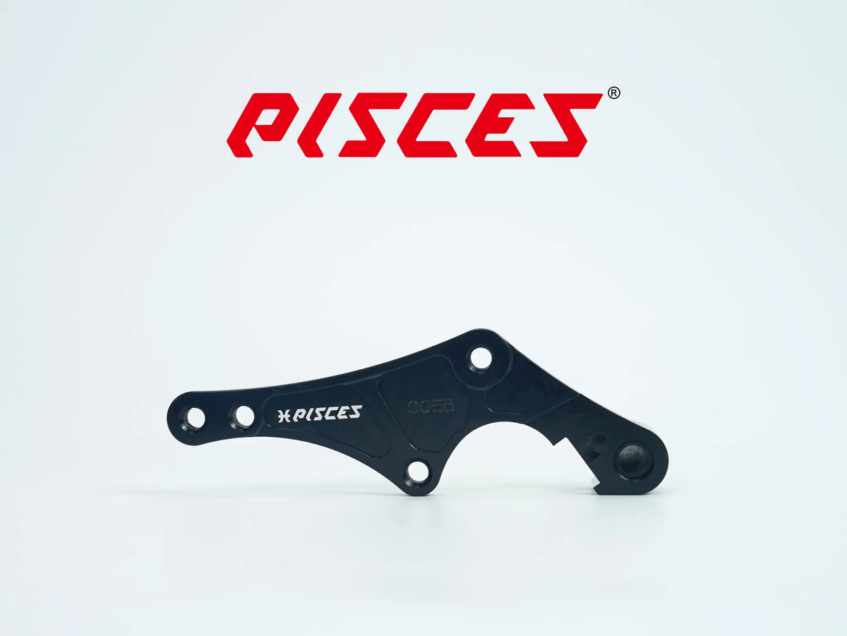 Support déporté supermoto personnalisé Pisces 320mm en noir, vue de face.