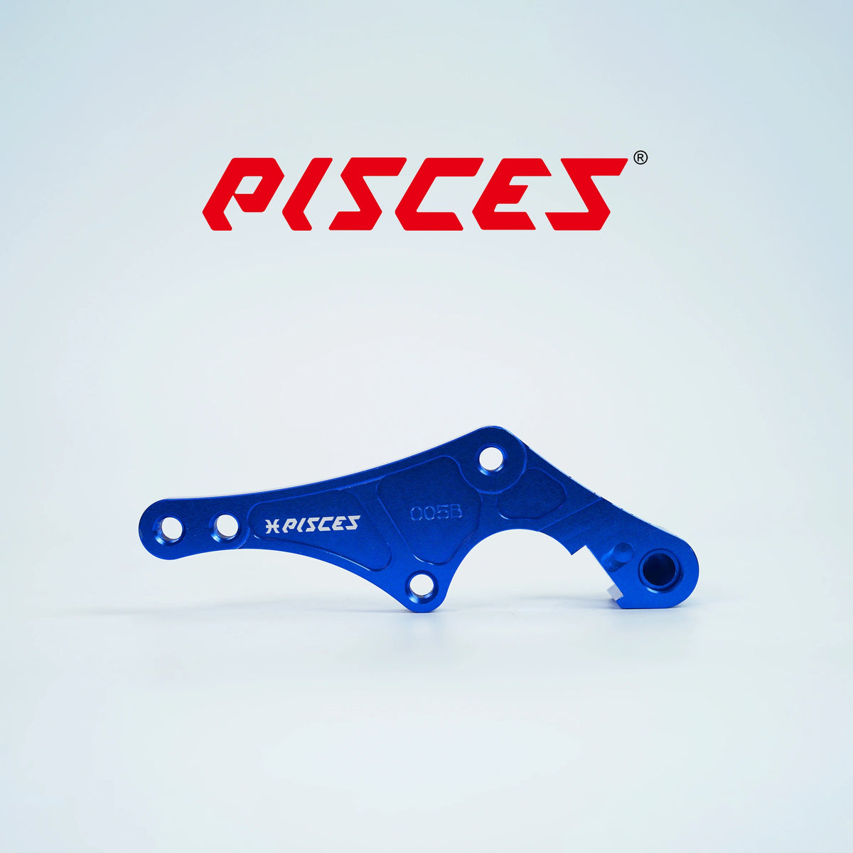 Support déporté supermoto personnalisé Pisces 320mm en bleu, vue de face.