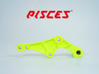 Support déporté supermoto personnalisé Pisces 320mm en jaune fluo, vue de face.