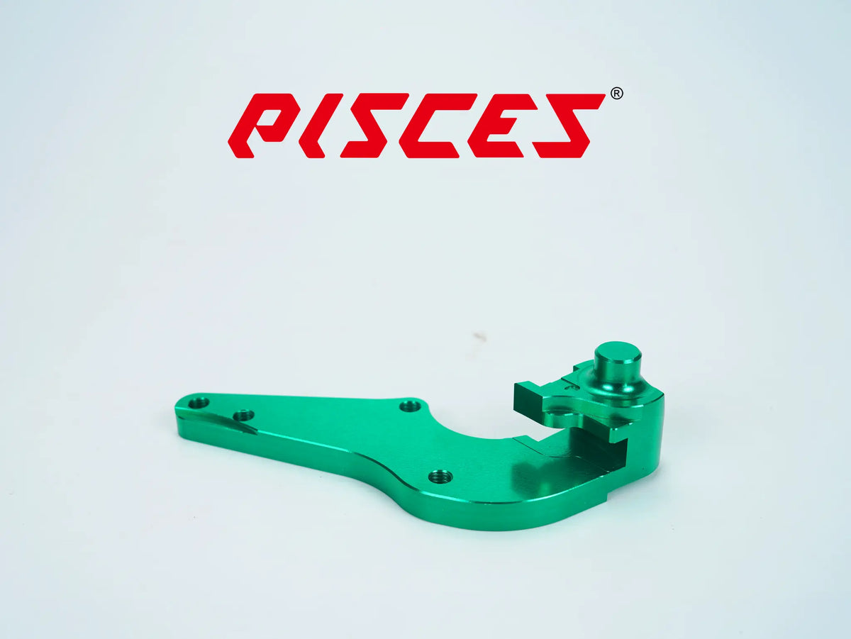 Support déporté supermoto personnalisé Pisces 320mm en vert, vue arrière.