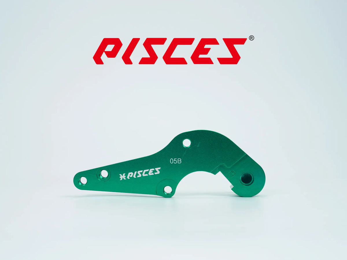 Support déporté supermoto personnalisé Pisces 320mm en vert, vue de face.