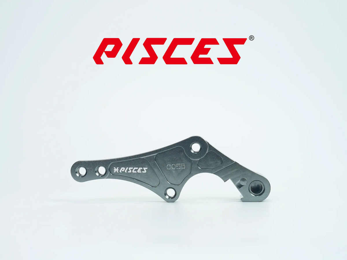 Support déporté supermoto personnalisé Pisces 320mm en titane, vue de face.