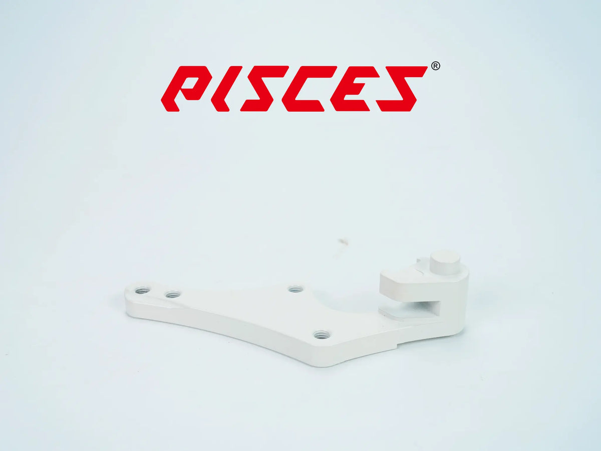 Support déporté supermoto personnalisé Pisces 320mm en blanc, vue arrière.