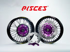 Rieju MR Single Color Excel Takasago Supermoto wheel kit — black rim with purple hub, black spokes, purple nipples and purple brake kit — custom color reference