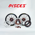 Kit de roues Excel Takasago Supermoto Sherco SE SEF SC Couleur Unique — jante noire, moyeu marron, rayons noirs, nipples marrons et kit de freinage marron — référence de couleur personnalisée

