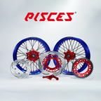 Stark Varg EX MX SM Single Color Excel Takasago Supermoto wheel kit — blue rim with red hub, black spokes, red nipples and red brake kit — custom color reference