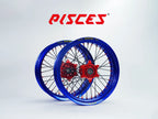 Stark Varg EX MX SM Single Color Excel Takasago Supermoto wheels — blue rim with red hub, black spokes and red nipples — custom color reference